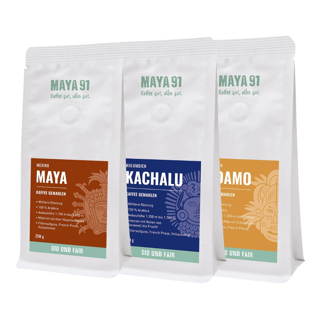MAYA91 - Kaffee Probierpaket (gemahlen) 3x250g